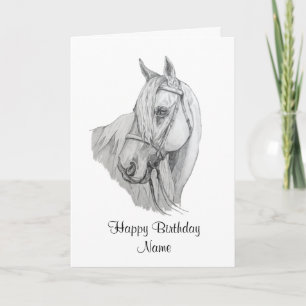 Beautiful Horse Pencil Portrait Happy Birthday Kaart