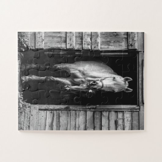 Beautiful Horses Rustic Barn B&W Oversized Legpuzzel (Horizontaal)