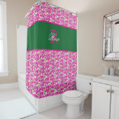 Beautiful Hot Pink Magenta Roses Name Monogram Douchegordijn (In situ)