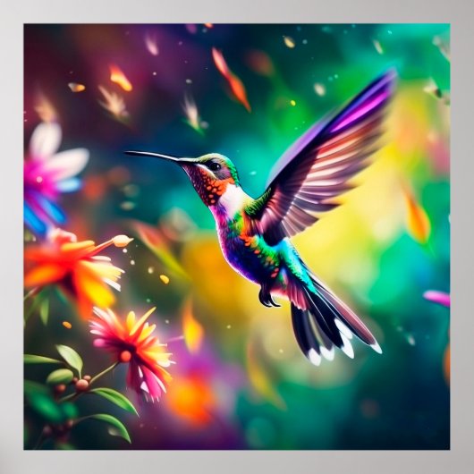 Beautiful Hummingbird in flight Poster (Voorkant)