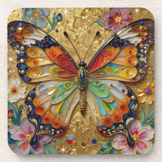 Beautiful Impasto Butterfly and Flowers Bier Onderzetter (Voorkant)