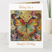 Beautiful Impasto Butterfly and Flowers Birthday Kaart (Voorkant)