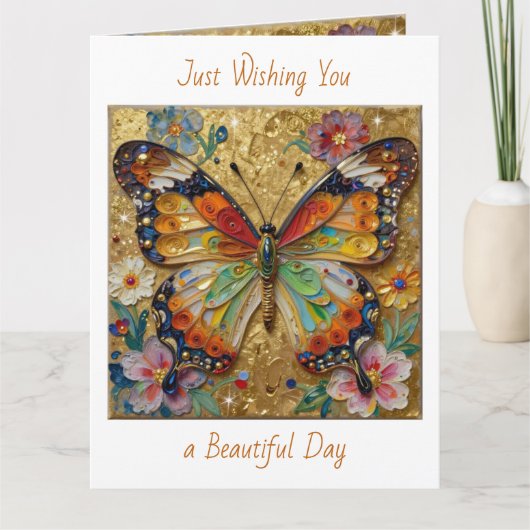 Beautiful Impasto Butterfly and Flowers Blank Kaart (Voorkant)