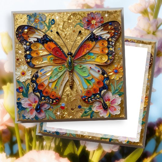Beautiful Impasto Butterfly and Flowers Blank Kaart