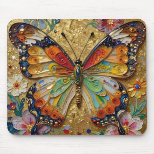 Beautiful Impasto Butterfly and Flowers   Muismat (Voorkant)