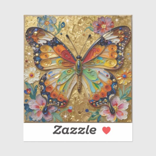 Beautiful Impasto Butterfly and Flowers Sticker (Vel)