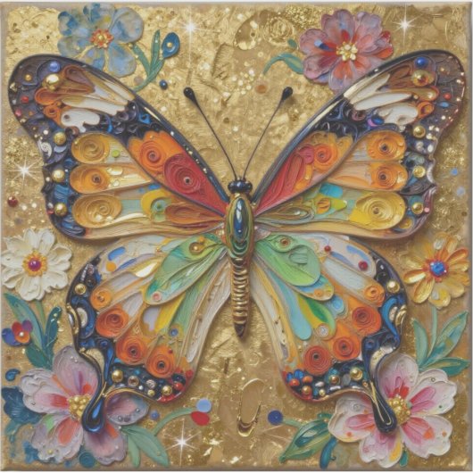 Beautiful Impasto Butterfly and Flowers   Sticker (Voorkant)
