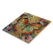 Beautiful Impasto Butterfly and Flowers Tegeltje (Zijkant)