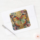 Beautiful Impasto Butterfly and Flowers   Vierkante Sticker (Envelop)