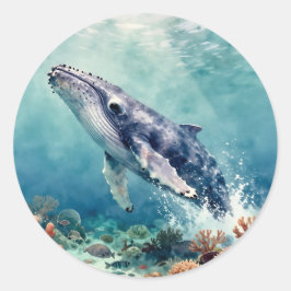 Beautiful Impasto Whale Oceanic Illustration Ronde Sticker