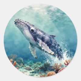 Beautiful Impasto Whale Oceanic Illustration Ronde Sticker