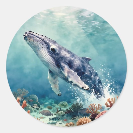 Beautiful Impasto Whale Oceanic Illustration Ronde Sticker (Voorkant)