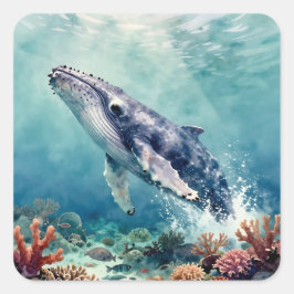 Beautiful Impasto Whale Oceanic Illustration Vierkante Sticker