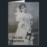 BEAUTIFUL INSIDE AND OF VINTAGE LADY PINK WHITE<br><div class="desc">Let your wife, girlfriend, Mom, female relative or friend know you think she has a beautiful spirit with this nostalgic birthday card created from an origineel 1895 fotograph... You may change the font, text, and background color to suit your tour; you may want add the name of the recipient, as...</div>