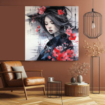 Beautiful Japanese Woman Dreamy Mist Sakura Blooms