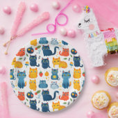 Beautiful kawaii cats, playing with toys white ba papieren bordje (Feest)