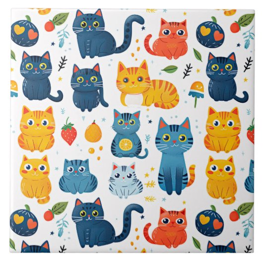 Beautiful kawaii cats, playing with toys white ba tegeltje (Voorkant)