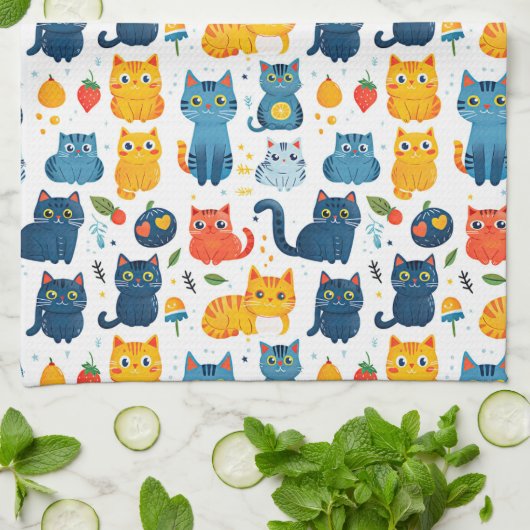 Beautiful kawaii cats, playing with toys white ba theedoek (Gevouwen)