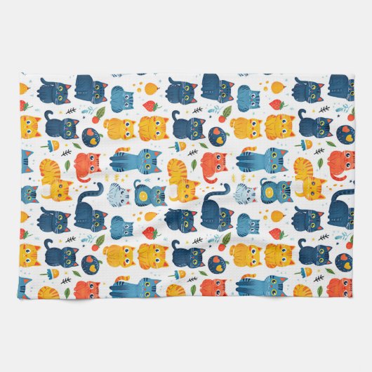 Beautiful kawaii cats, playing with toys white ba theedoek (Horizontaal)