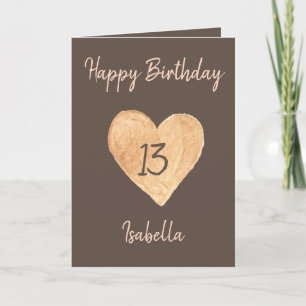 Beautiful Khaki Watercolor Heart 13th Birthday Kaart