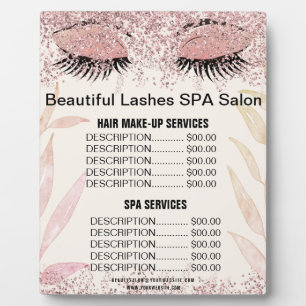 Beautiful Lashes Pink Glitter SPA Salon Price Menu Fotoplaat