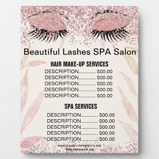 Beautiful Lashes Pink Glitter SPA Salon Price Menu Fotoplaat (Voorkant)
