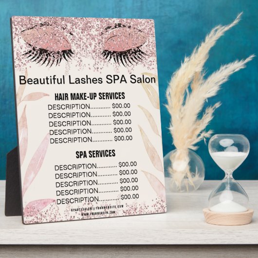 Beautiful Lashes Pink Glitter SPA Salon Price Menu Fotoplaat (Zijkant)