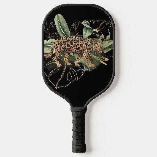 BEAUTIFUL LEOPARD ART MET TROPISCHE LEAVES PICKLEBALL PADDLE (Voorkant)