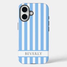 Beautiful Light Blue Striped Personalized iPhone 16 Hoesje