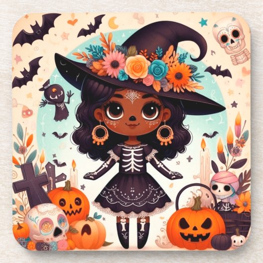 Beautiful little witch halloween party bier onderzetter (Voorkant)