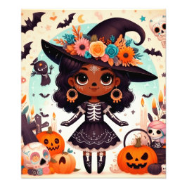 Beautiful little witch halloween party foto afdruk