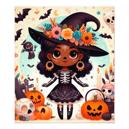 Beautiful little witch halloween party foto afdruk (Voorkant)