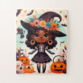 Beautiful little witch halloween party legpuzzel