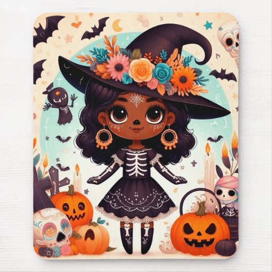 Beautiful little witch halloween party muismat (Voorkant)