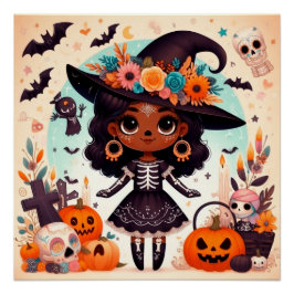 Beautiful little witch halloween party perfect poster