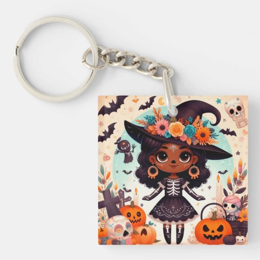 Beautiful little witch halloween party sleutelhanger (voorkant)