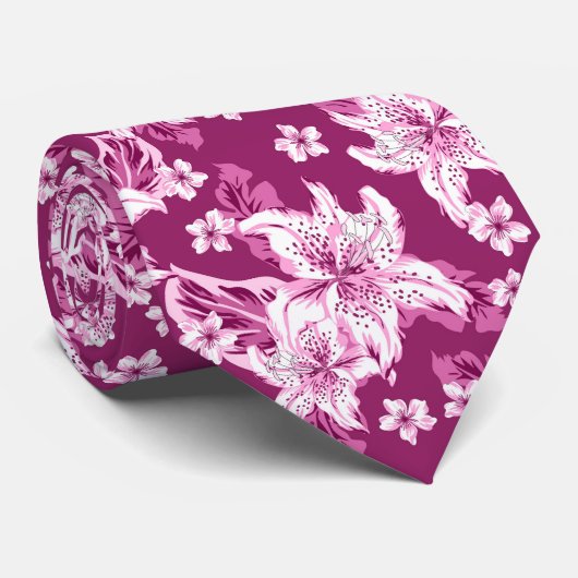 Beautiful magenta flower pattern stropdas (Opgerold)