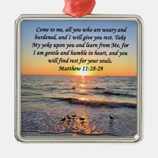 BEAUTIFUL MATTHEW 11:28 SUNRISE FOTO-ONTWERP METALEN ORNAMENT (Voorkant)