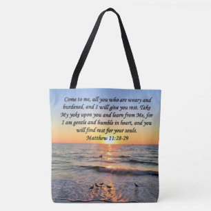 BEAUTIFUL MATTHEW 11:28 SUNRISE FOTO-ONTWERP TOTE BAG