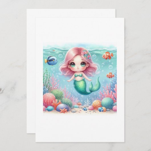 beautiful mermaid kawaii kaart (Voorkant / Achterkant)
