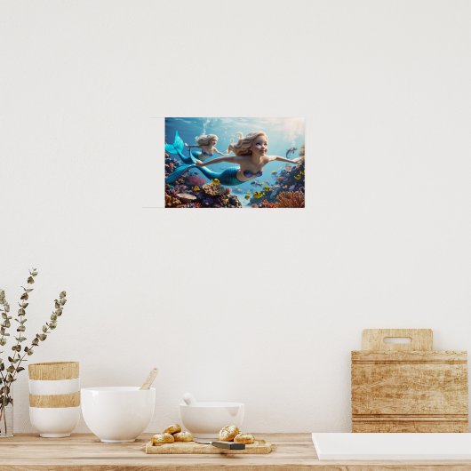 Beautiful Mermaid Twins - Underwater Adventure  Poster (Keuken)
