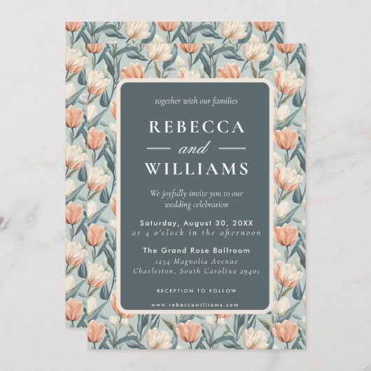 Beautiful Minimal Tulip Flower Spring Wedding Kaart (Voorkant / Achterkant)