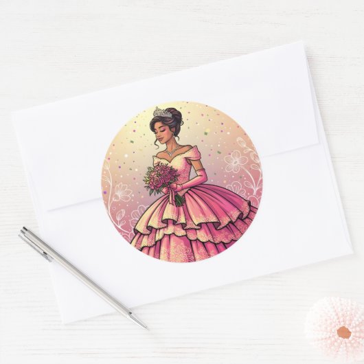 Beautiful Mis Quince Años Celebration Design Ronde Sticker (Envelop)