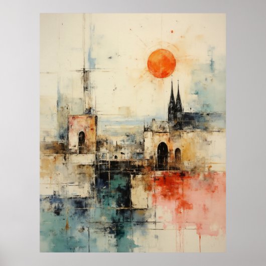 Beautiful Modern Abstract  old small town painting Poster (Voorkant)