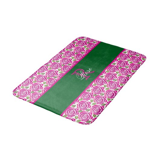 Beautiful Modern Hot Pink Magenta Roses Monogram  Badmat (Gekanteld)