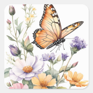 Beautiful Monarch Butterfly Watercolor Vierkante Sticker