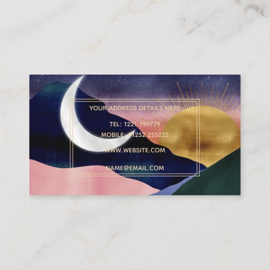 Beautiful Mountain River Moon Sunset Design Visitekaartje (Achterkant)