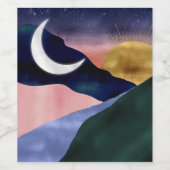 Beautiful Mountain River Moon Sunset Design Wijn Etiket (Enkel label)