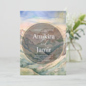 Beautiful Mountain Watercolor Glitter Wedding Kaart (Staand voorkant)