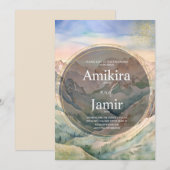 Beautiful Mountain Watercolor Glitter Wedding Kaart (Voorkant / Achterkant)